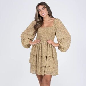 NWT Heyson floral long sleeve ruffle tiered mini dress